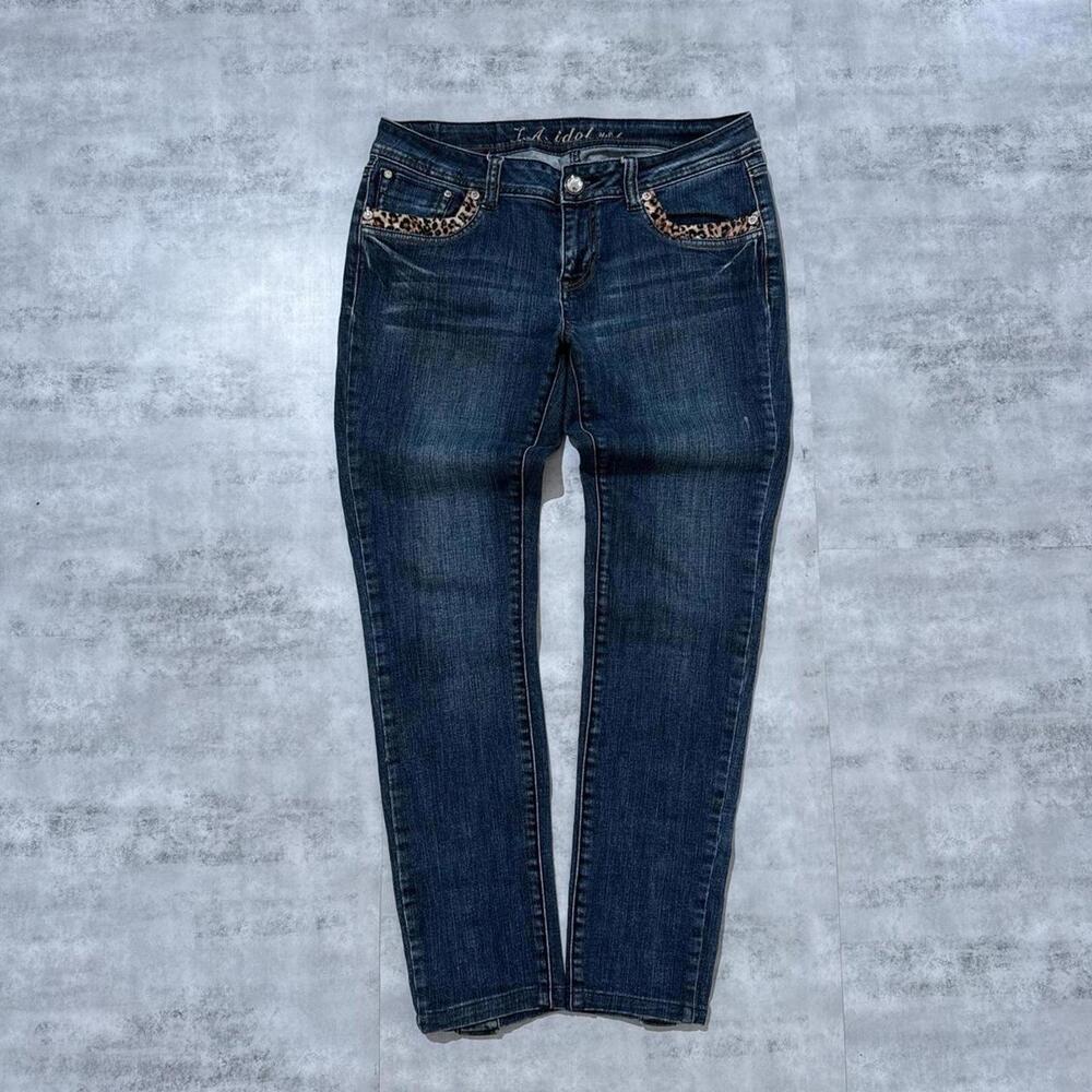 Y2K LA Idol Bluee Leopard Print 00s Denim Jeans - Picture 2 of 8